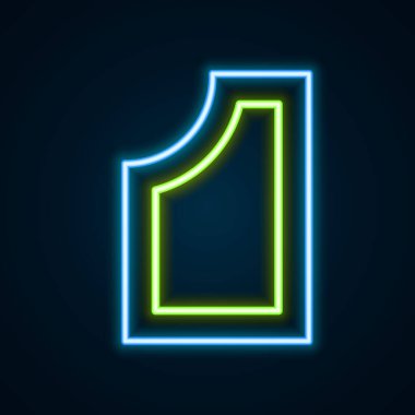 Parlayan neon çizgi dikiş şablonu simgesi siyah arkaplanda izole edildi. Dikiş için işaretler. Renkli taslak konsepti. Vektör