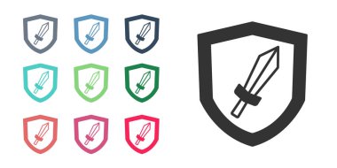 Beyaz arkaplanda izole edilmiş oyun simgesi için Siyah Kılıç. Simgeleri renklendirin. Vektör