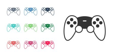 Siyah Oyun denetleyici veya oyun konsolu simgesi için joystick beyaz arkaplanda izole edildi. Simgeleri renklendirin. Vektör