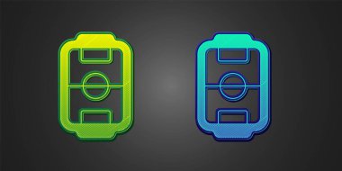 Yeşil ve mavi masa oyunu hobisi ya da siyah arka planda izole edilmiş boş zaman ikonu. Spor takımı oyuncuları. Vektör