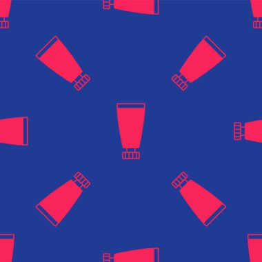 Kırmızı Krem veya losyon kozmetik tüp ikonu mavi arka planda izole edilmiş pürüzsüz desen. Kadınlar için vücut bakım ürünleri. Vektör