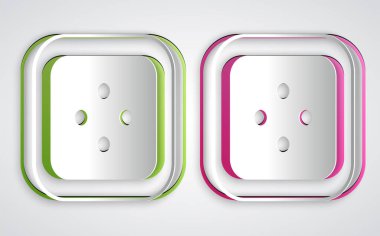 Gri arkaplanda izole edilmiş kıyafet simgesi için kağıt kesme düğmesi. Giysi düğmesi. Kağıt sanatı tarzı. Vektör