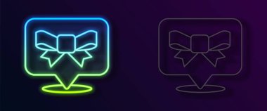 Parlayan neon hattı hediye yay simgesi siyah arkaplanda izole edildi. Vektör