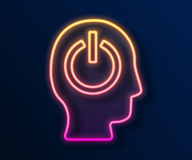 Parlayan neon hattı güç simgesi siyah arkaplanda izole edildi. Başlat işareti. Vektör