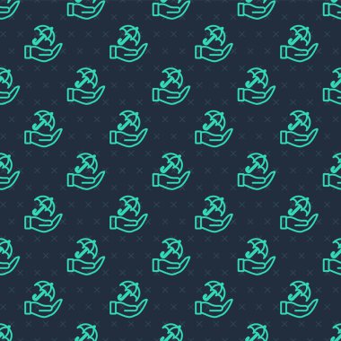 El simgesindeki yeşil çizgi Şemsiyesi mavi arkaplandaki kusursuz deseni izole etti. Sigorta konsepti. Su geçirmez ikon. Koruma, güvenlik, güvenlik kavramı. Vektör