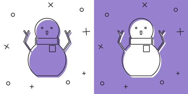 设置圣诞雪人图标隔离在白色和紫色背景 圣诞快乐 新年快乐 — 图库矢量图片