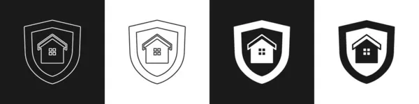 设置房屋与盾牌图标隔离的黑白背景 保险概念 保护概念 — 图库矢量图片