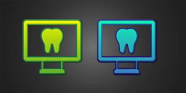 Grünes Und Blaues Online Symbol Für Zahnpflege Isoliert Auf Schwarzem — Stockvektor