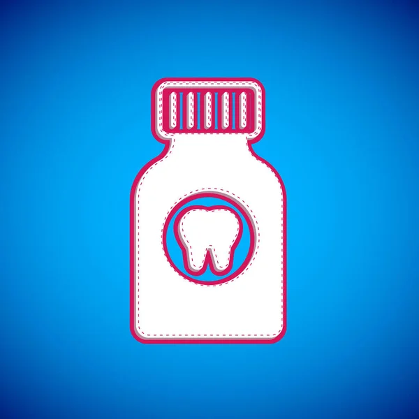 White Toothache Painkiller Tablet Icon Isolated Blue Background Tooth Care — Stock Vector