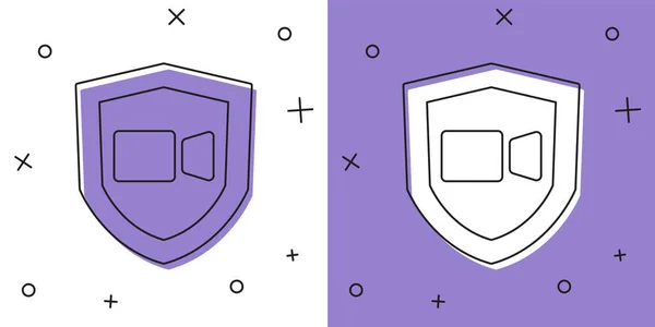 Définir Icône Conférence Chat Vidéo Isolé Sur Fond Blanc Violet — Image vectorielle