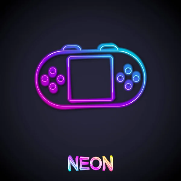 Glowing Neon Line Portable Video Game Console Icon Isolated Black — Stock Vector