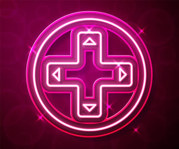 Kırmızı arkaplanda izole edilmiş oyun konsolu simgesi için parlayan neon çizgi oyun denetleyici veya joystick. Vektör