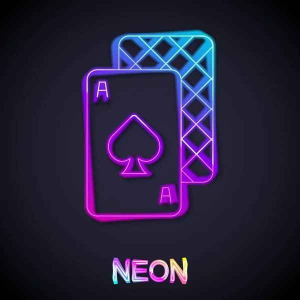 Glowing Neon Line Playing Cards Icon Isolated Black Background Casino — Stock Vector