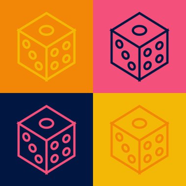 Pop Art Line Game zar simgesi renk arkaplanında izole edildi. Kumarhane kumarı. Vektör