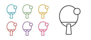 Masa tenisi ikonunu çalmak için raket hattı beyaz arkaplanda izole edildi. Simgeleri renklendirin. Vektör