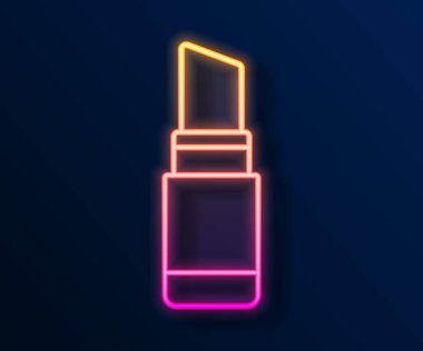 Parlayan neon çizgisi ruj simgesi siyah arkaplanda izole edildi. 8 Mart. Uluslararası Mutlu Kadınlar Günü. Vektör