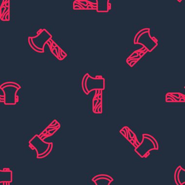 Kırmızı çizgi tahta balta simgesi siyah arkaplanda izole edilmiş. Oduncu baltası. Vektör