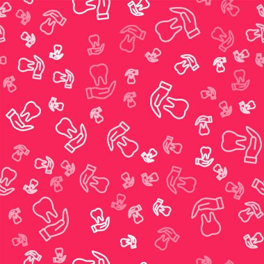 Beyaz çizgili Diş simgesi kırmızı arkaplanda izole edilmiş. Diş hekimliği kliniği veya diş hekimliği merkezi ve diş macunu paketi için diş sembolü. Vektör