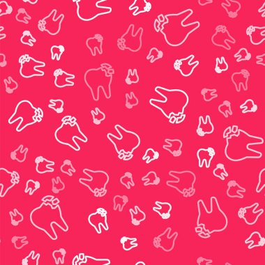 Kırık diş simgesi beyaz çizgide kırmızı arka planda izole edilmiş. Diş problemi ikonu. Diş sağlığı sembolü. Vektör