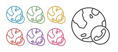 Beyaz arkaplanda görüntülü sohbet simgesini ayır. Çevrimiçi iş görüşmesi formu. Uzak proje yönetimi. Simgeleri renklendirin. Vektör