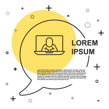 Siyah hat görüntülü sohbet konferansı simgesi beyaz arkaplanda izole edildi. Çevrimiçi iş görüşmesi formu. Uzak proje yönetimi. Rastgele dinamik şekiller. Vektör