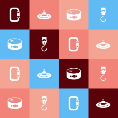 Pop sanat karabinası, yüzen balık, konserve balık ve bahar ikonu ayarla. Vektör