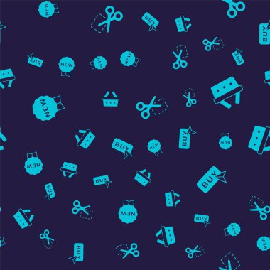 Fiyat etiketini yeni, alışveriş sepeti, makas indirim kuponu ve pürüzsüz desenli satın alma düğmesiyle ayarla. Vektör