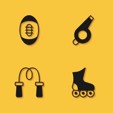 Amerikan futbolu, paten, ip atlama ve uzun gölgeli ıslık ikonu. Vektör