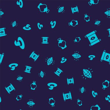 Cadı şapkası, sihirli parşömen, aşk iksiri şişesi ve kusursuz desenli taş. Vektör