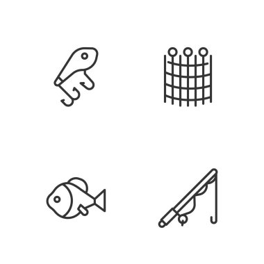 Halat oltası, yem ve ağ deseni ikonu. Vektör