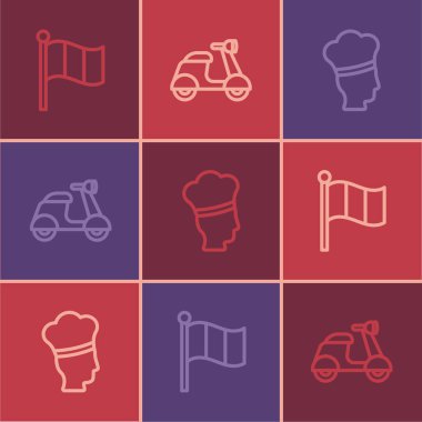 Bayrak hattı İtalya, İtalyan aşçı ve Scooter ikonu. Vektör