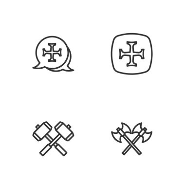 Ortaçağ baltalarını, savaş çekiçlerini, Haçlı Seferi 'ni ve ikonu aştık. Vektör