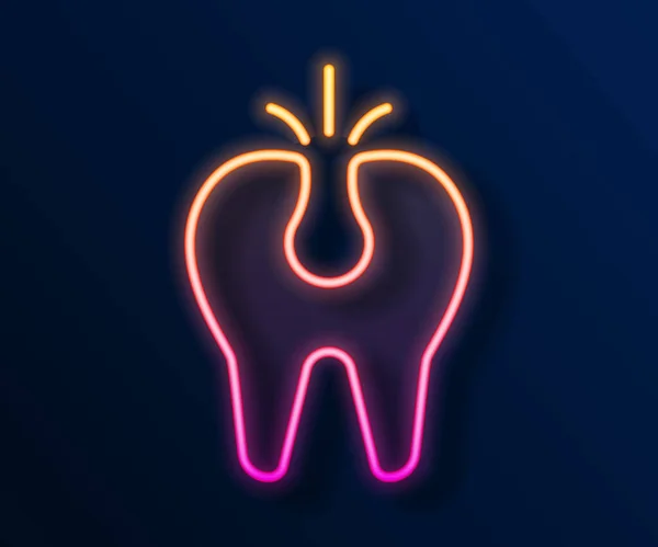Glowing Neon Line Broken Tooth Icon Isolated Black Background Dental — Stock Vector