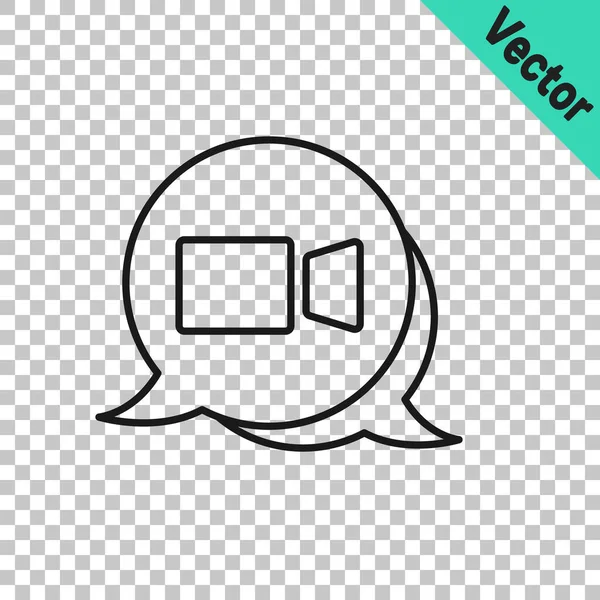 Black Line Video Chat Conference Icon Isolated Transparent Background Online — Stock Vector