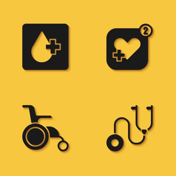 Set Blood Test Stethoscope Wheelchair Για Αμεα Και Mobile Εικονίδιο — Διανυσματικό Αρχείο