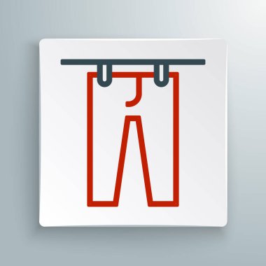 Çizgi kurutma simgesi beyaz arkaplanda izole edildi. Temiz pantolon. Çamaşırları çamaşır mandallarıyla iple yıka. Kıyafet bakımı ve düzenlilik. Renkli taslak konsepti. Vektör