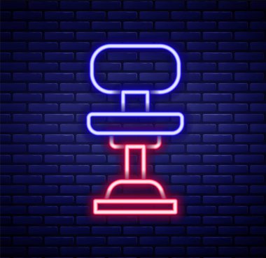 Parlayan neon hattı ofis koltuğu simgesi tuğla duvar arkasında izole edilmiş. Renkli taslak konsepti. Vektör