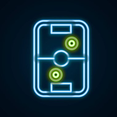 Parlayan neon hattı hava hokey masası ikonu siyah arka planda izole edildi. Renkli taslak konsepti. Vektör
