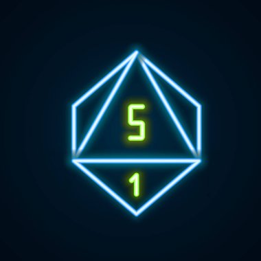 Parlayan neon çizgi oyun zar simgesi siyah arkaplanda izole edildi. Kumarhane kumarı. Renkli taslak konsepti. Vektör