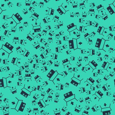 Siyah karton karton kutu simgesi yeşil arka planda izole edilmiş pürüzsüz desen. Kutu, paket, paket işareti. Teslimat ve ambalaj. Vektör