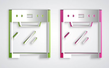 Kağıt kesiği, gri arkaplanda izole edilmiş fırın simgesi. Fırın tabelası. Kağıt sanatı tarzı. Vektör