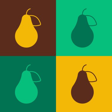 Pop Art Pear simgesi renk arkaplanda izole edildi. Yaprak sembollü meyve. Vektör