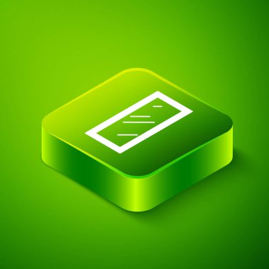 Yatak odası, mağazalar, sahne arkası ikonu için yeşil arka planda izole edilmiş büyük boy aynalar. Yeşil kare düğmesi. Vektör