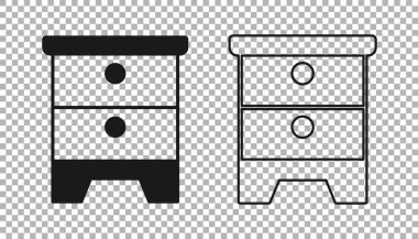 Siyah Mobilya Komodininin simgesi şeffaf arkaplanda izole edildi. Vektör