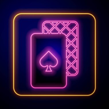 Parlayan neon çalma kartı simgesi siyah arkaplanda izole edildi. Kumarhane kumarı. Vektör