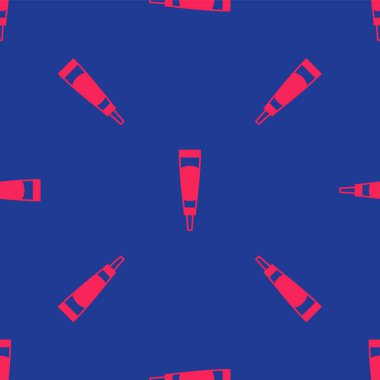 Kırmızı Krem veya losyon kozmetik tüp ikonu mavi arka planda izole edilmiş pürüzsüz desen. Kadınlar için vücut bakım ürünleri. Vektör