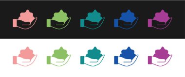 Traş jeli köpüğünü siyah ve beyaz arkaplanda izole edilmiş el simgesine ayarla. Tıraş köpüğü. Vektör