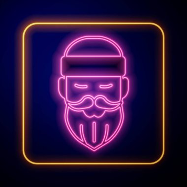 Parlayan neon sakallı oduncu adam simgesi siyah arka planda izole edildi. Vektör