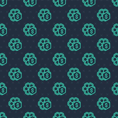 Yeşil çizgili bal peteği ikonu satışı mavi arka planda izole edilmiş pürüzsüz desen. Bal hücrelerinin sembolü. Tatlı doğal yemek. Vektör