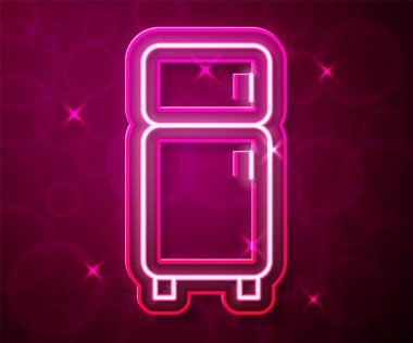 Parlayan neon hattı buzdolabı simgesi kırmızı arkaplanda izole edildi. Buzdolabı buzdolabı. Ev aletleri ve aletler. Vektör